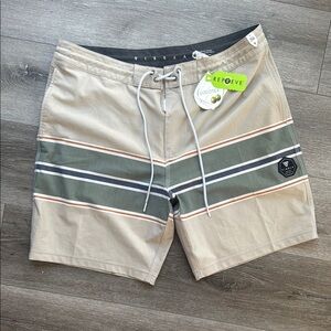 Vissla Men's Tan and Green Swim Shorts